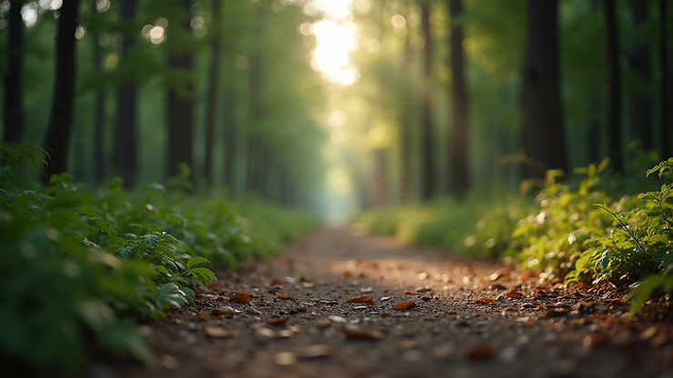 Eye-level view of a tranquil forest path
