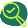 Green magnifying glass with a check mark inside, symbolizing simplified compliance.
