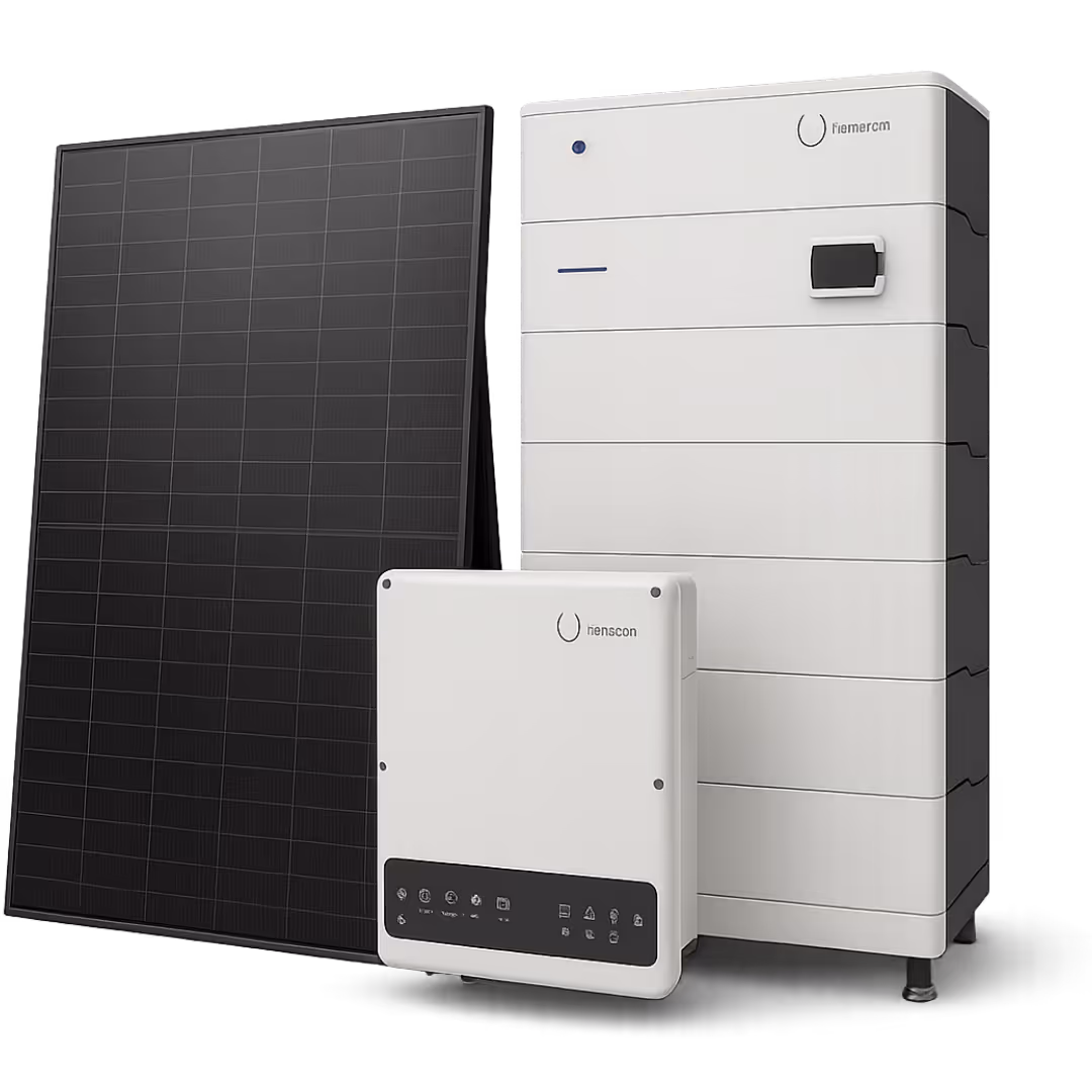 Schwarzes Solarpanel, Wechselrichter und Batterie für Solarenergie