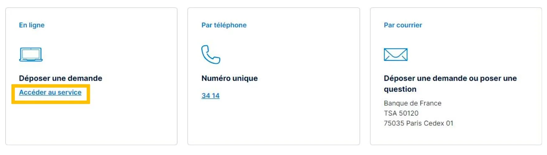 Section En ligne avec le lien Accéder au service mis en évidence