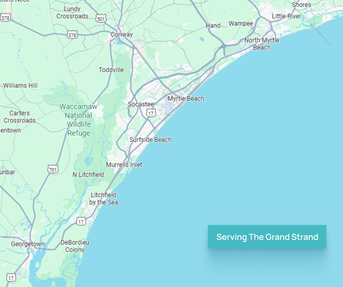 Service area coverage map with coastal region highlighted