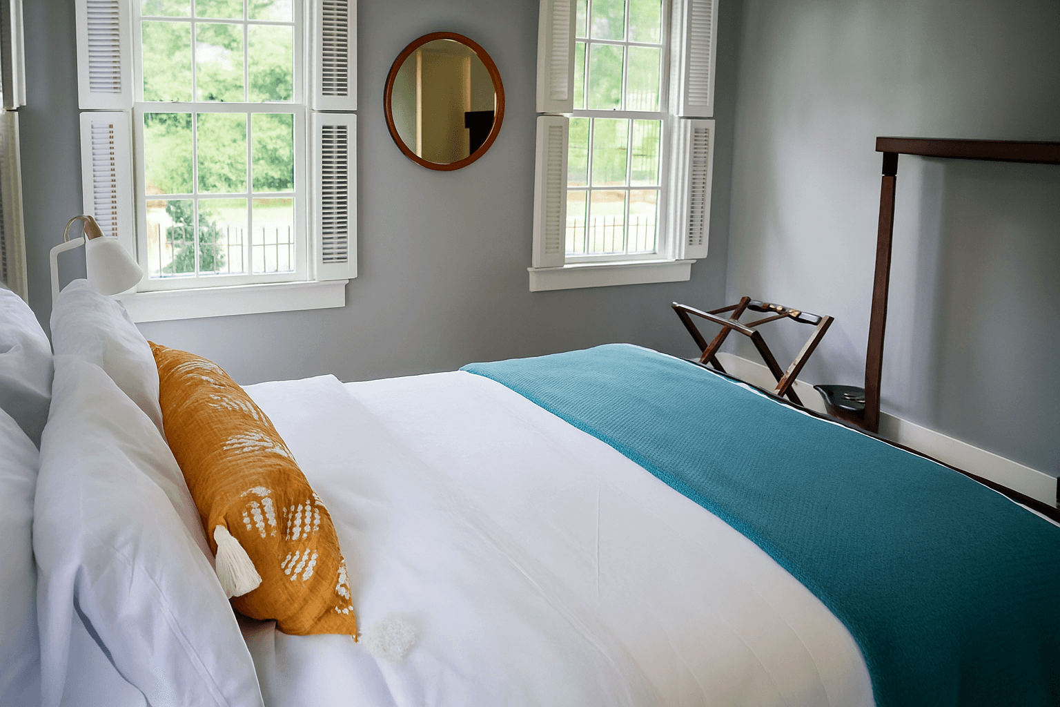 Bright and tidy vacation rental bedroom with fresh linens, perfect for short-term rental cleaning in Myrtle Beach.