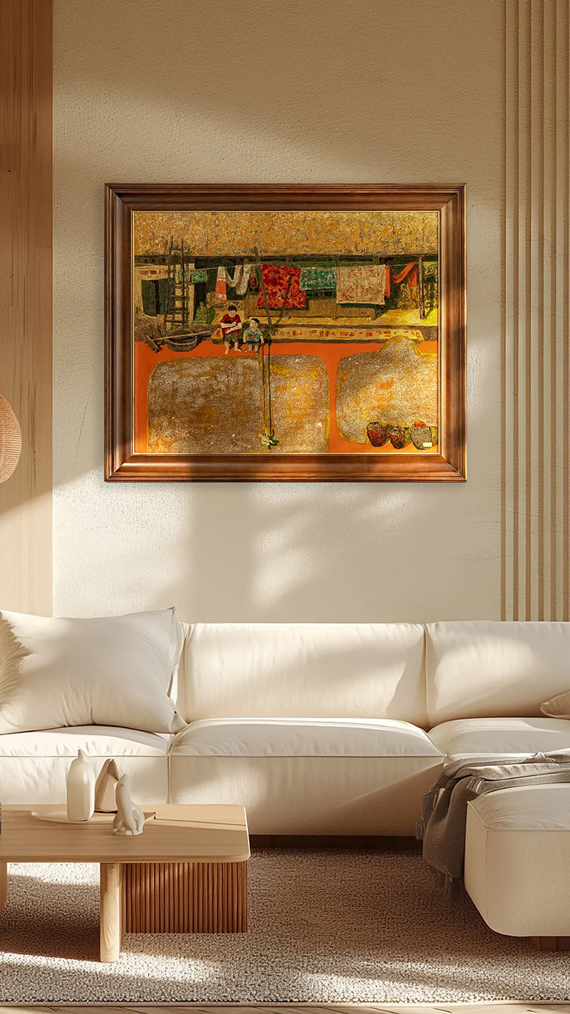 Ảnh mockup tranh sơn mài trong không gian sống
