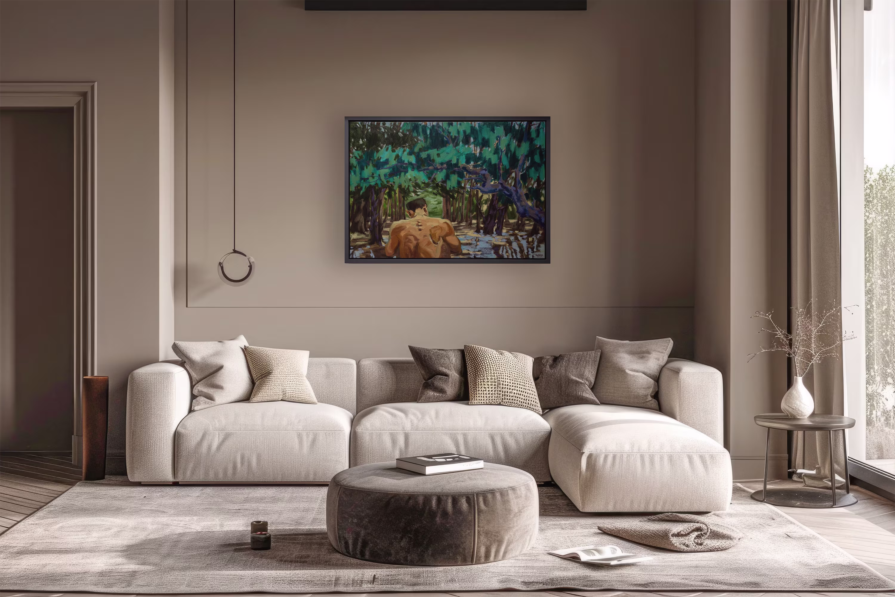 Ảnh mockup tranh sơn dầu trong không gian phòng khách