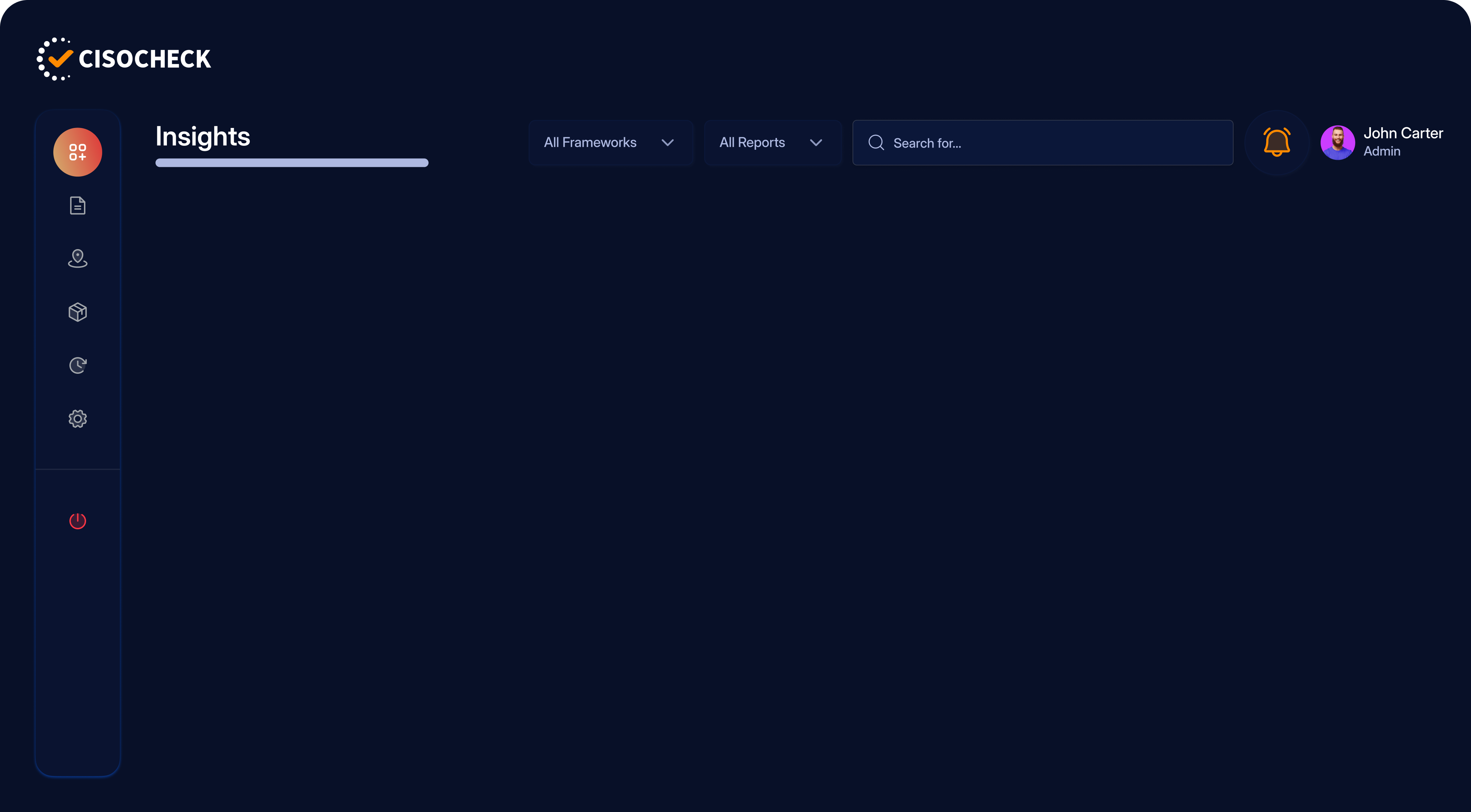 Dashboard interface showing a bar chart titled 'All Findings' with colored bars indicating Critical, High, Medium, Low, and N/A findings across categories CRY, IAC, VPM, NET, HRS, RSK, IRO, and MON.