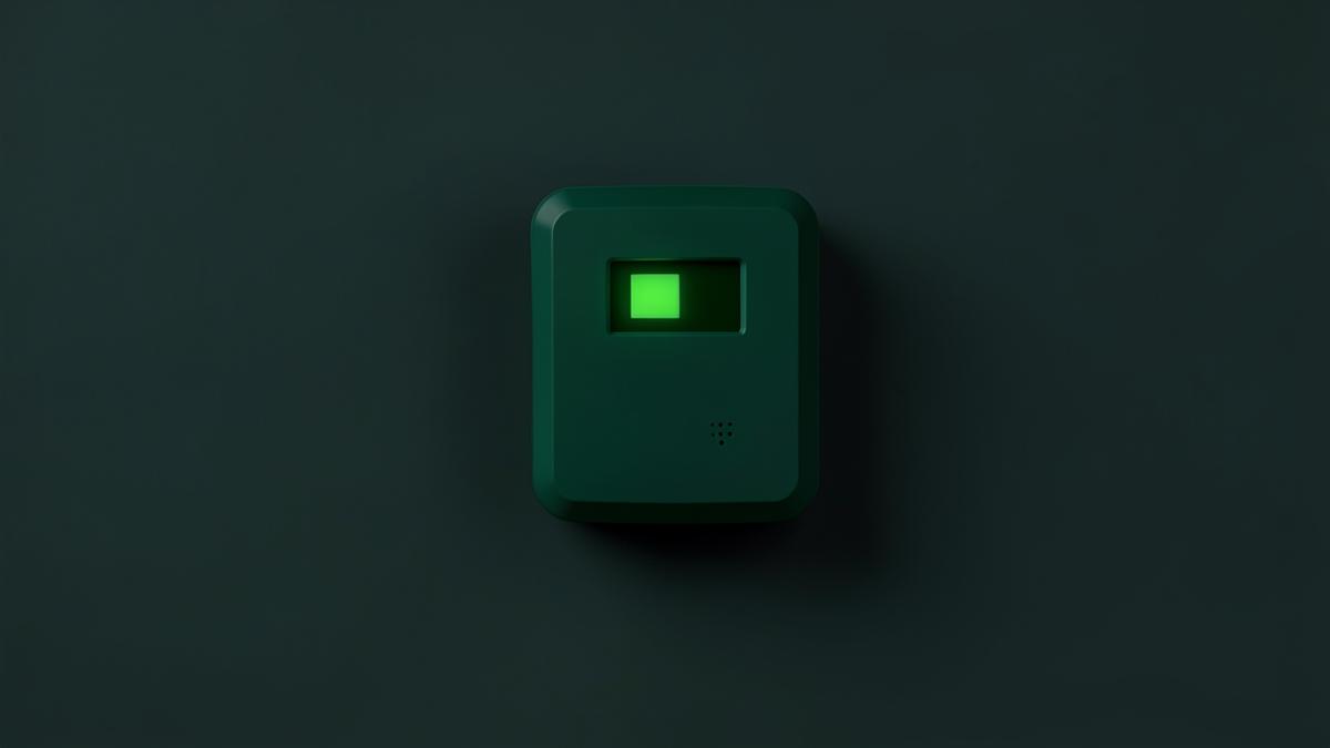 A digital smart electricity meter with a lit display on a wall