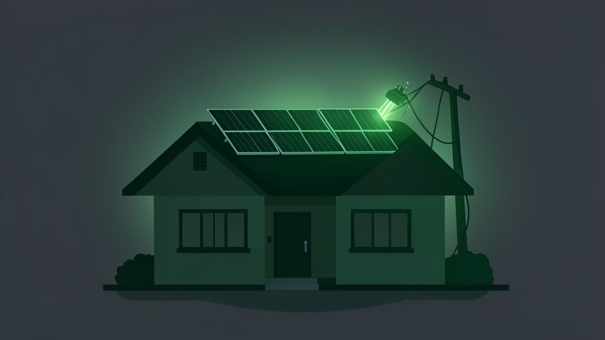 A house with rooftop solar feeding energy back into the street power line