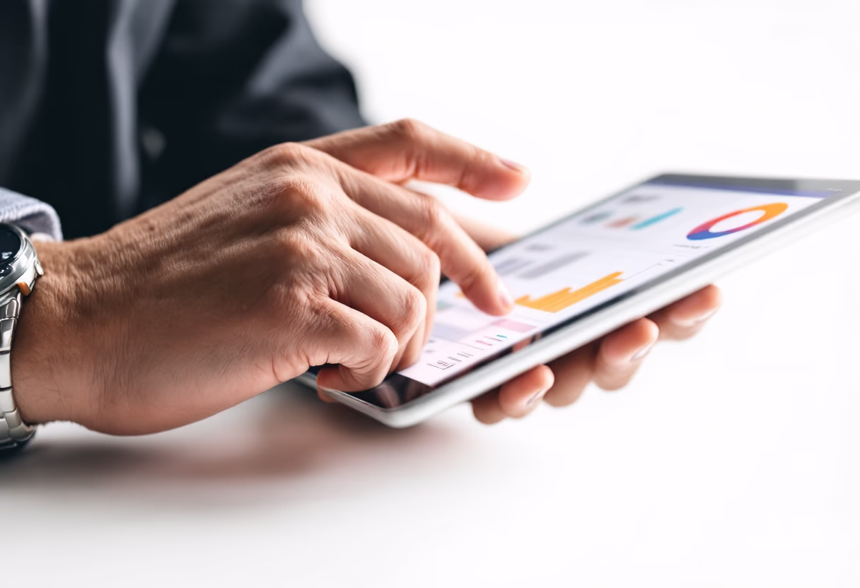 image of business professional reviewing analytics (for a hr tech)