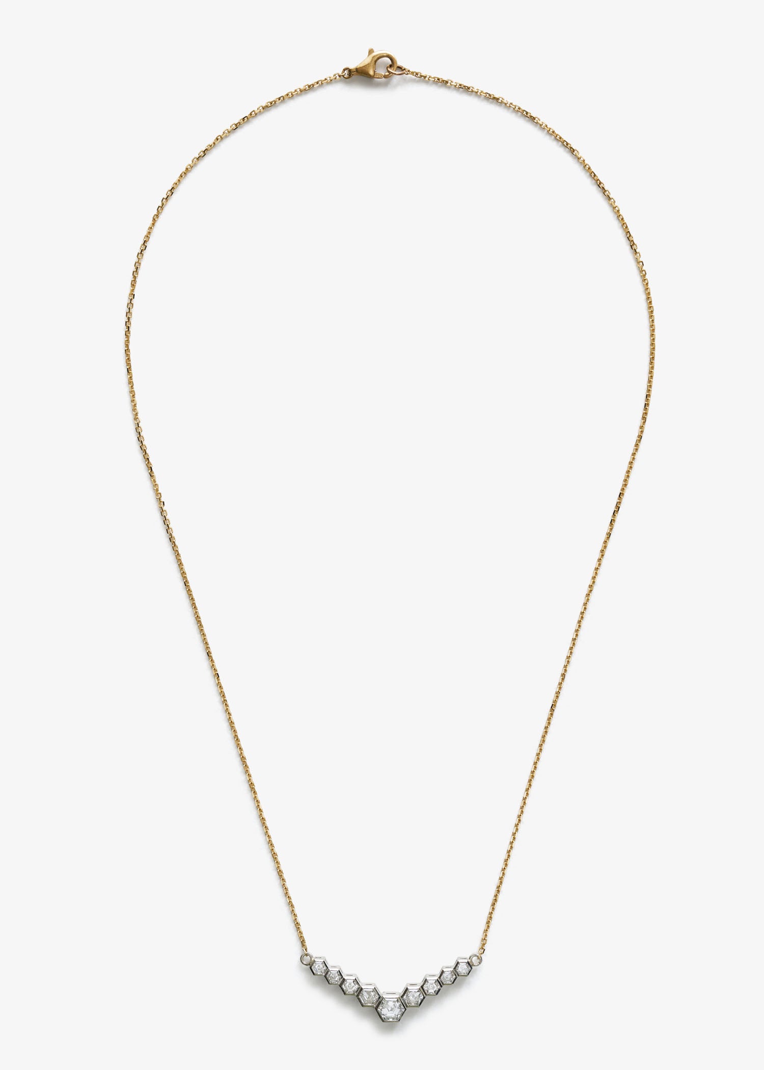 Necklace with small beads on a white background.