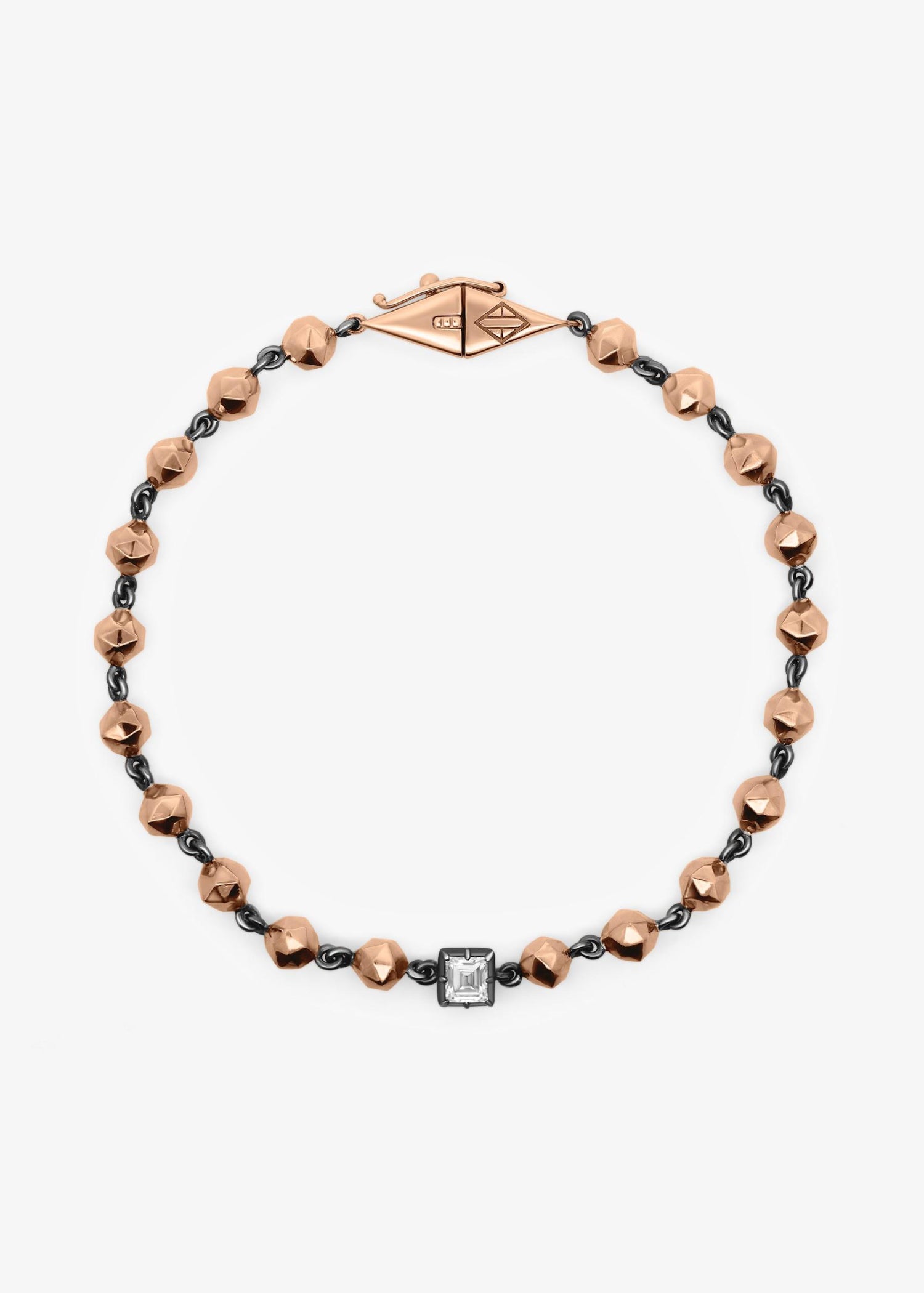 Bead Diamond bracelet in 18k rose gold with diamond accents and a beaded design.