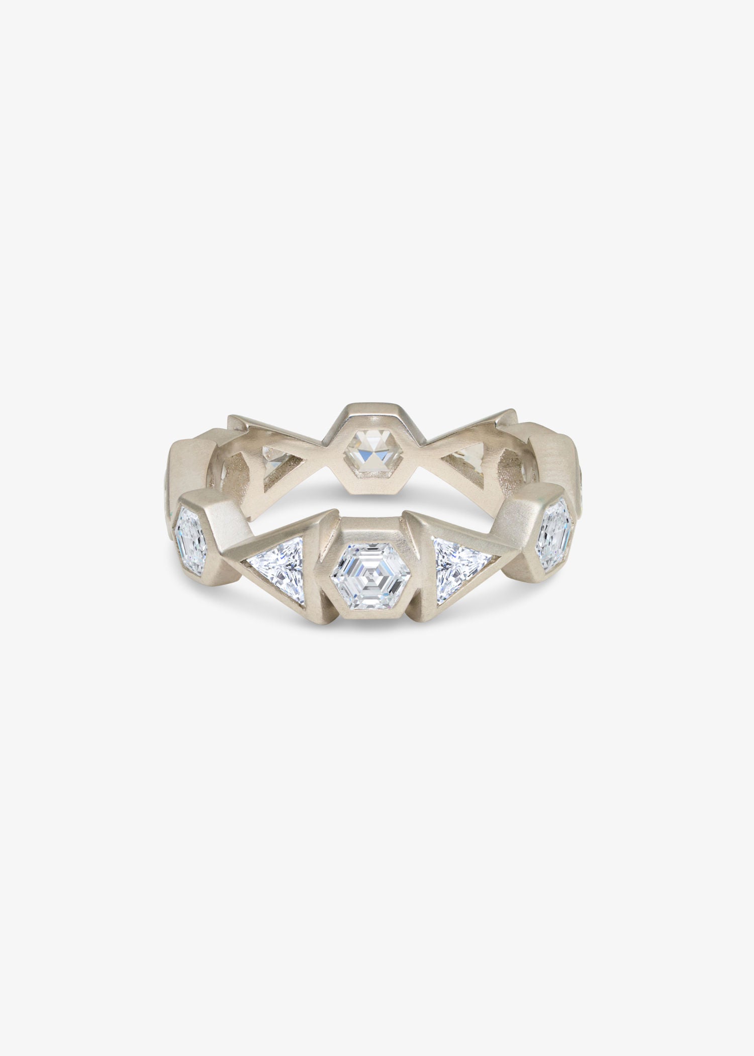 Gold ring with diamond accents on a white background.