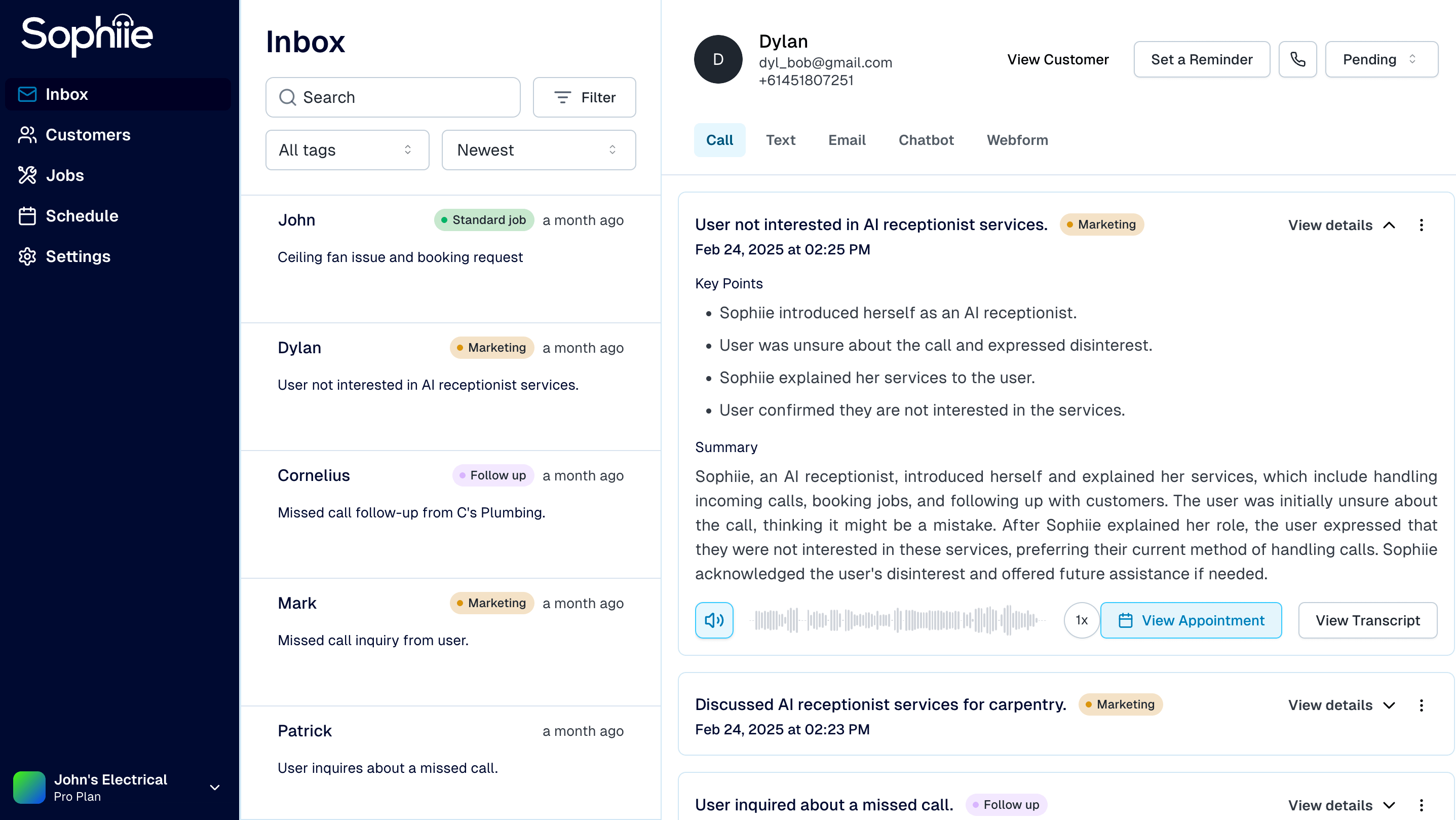 AI Phone Receptionist is talking on the phone with tradie