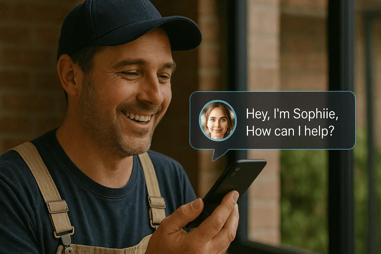 AI Phone Receptionist is talking on the phone with tradie