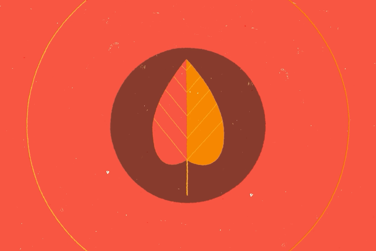 Illustrated frame with an autumn leaf in the center.