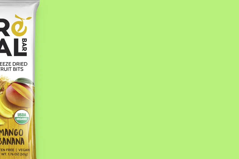 Animation of the RealBar, the word 'vegan', and various fruits and nuts flying around.