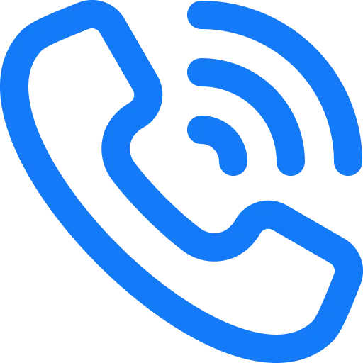 Blue phone handset icon with sound waves representing a call or contact.