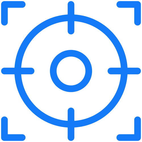 Blue target or focus icon with a circle and crosshairs inside a square outline.