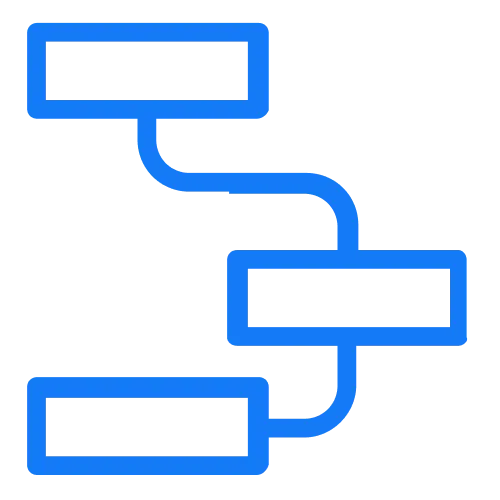Simple blue flowchart with three connected rectangular nodes arranged diagonally.