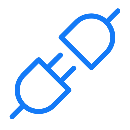 Blue outline of an unplugged electrical plug and socket.