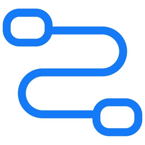 Blue curved line connecting two oval endpoints on a transparent background.