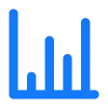 Blue bar chart icon with four vertical bars of varying heights.
