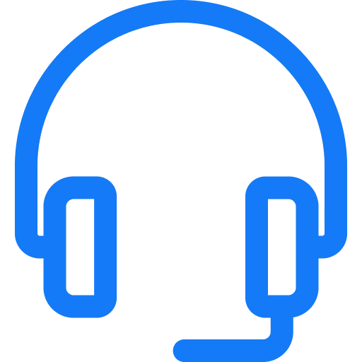 Blue headset icon with a microphone attached on the right side.