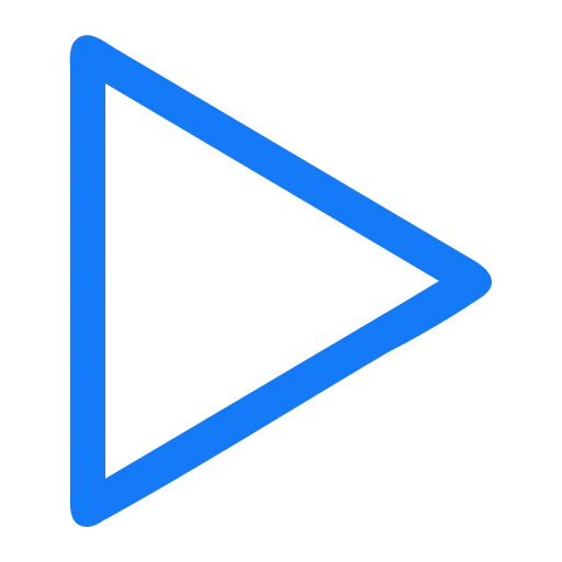 Blue triangular play button icon on a transparent background.