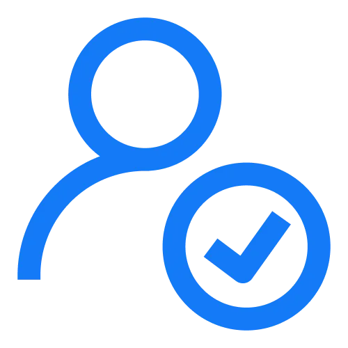 Blue user icon with a checkmark symbol indicating verified account or user approval.