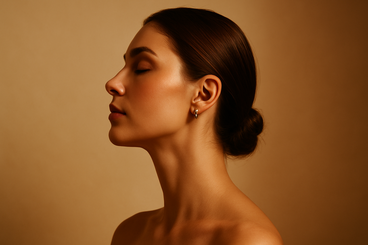 Portrait de profil d'une femme élégante dans une lumière dorée