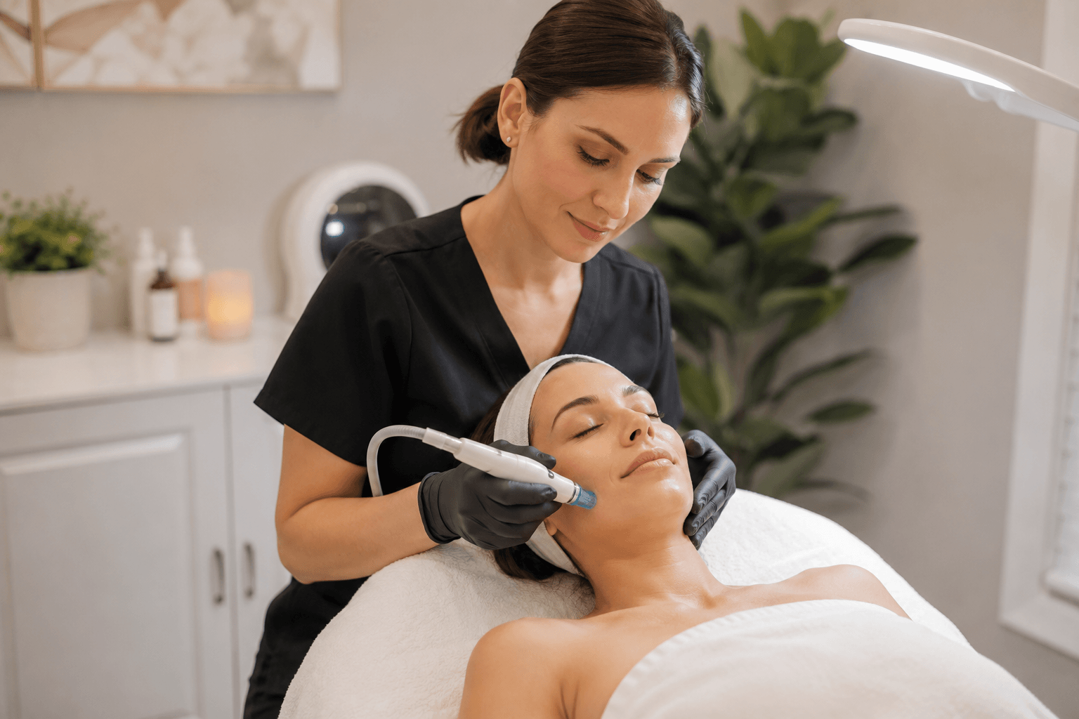 Licensed aesthetic provider performing a personalized facial skin treatment at an aesthetic clinic in Ocala, Florida to improve skin tone, hydration, and overall skin health.