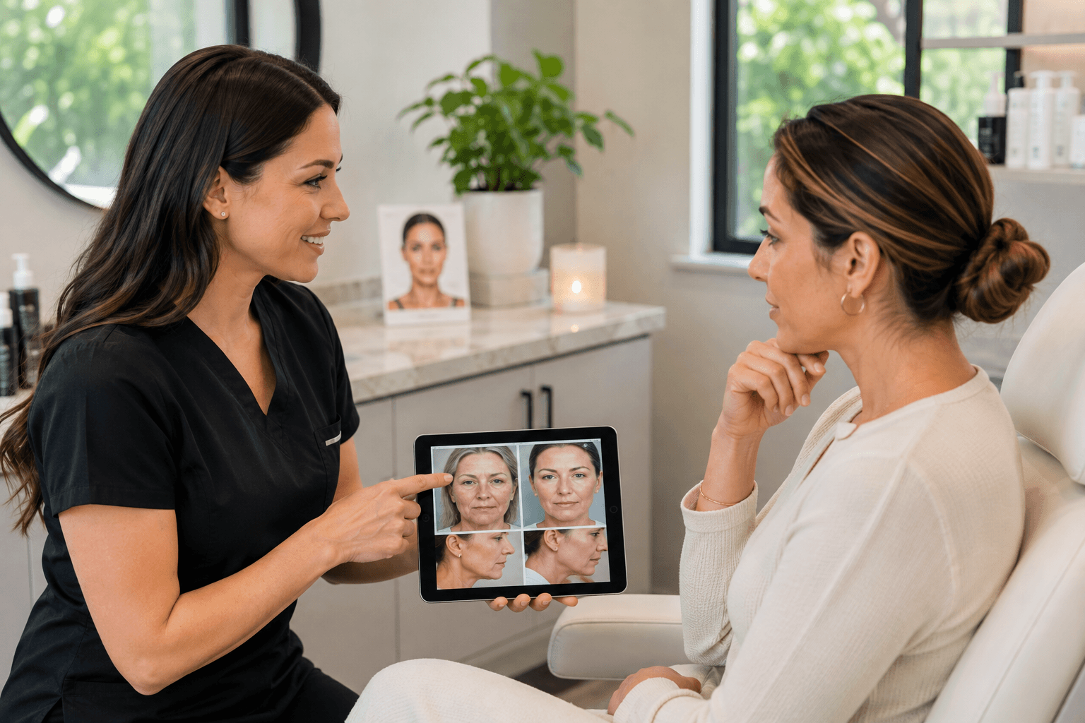 Esthetician performing a medical aesthetics skin treatment at a studio in Ocala, Florida