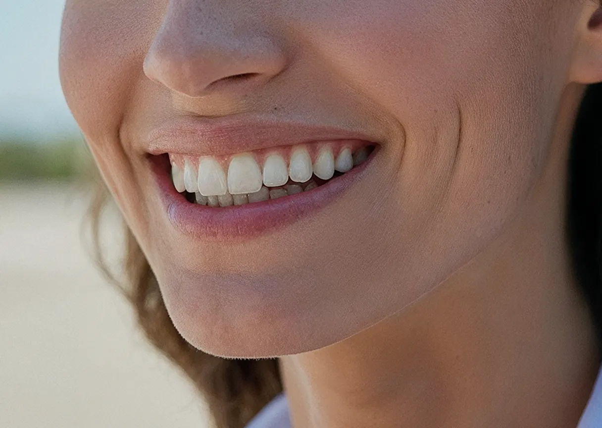 A close up of a person with a toothbrush in their mouth.