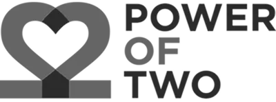 Logo featuring an abstract geometric design next to the text 'POWER OF TWO'.