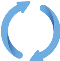 Blue circular arrows forming a continuous loop symbolizing recycling or refresh.