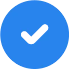 Blue verification badge with a white checkmark inside a circle.