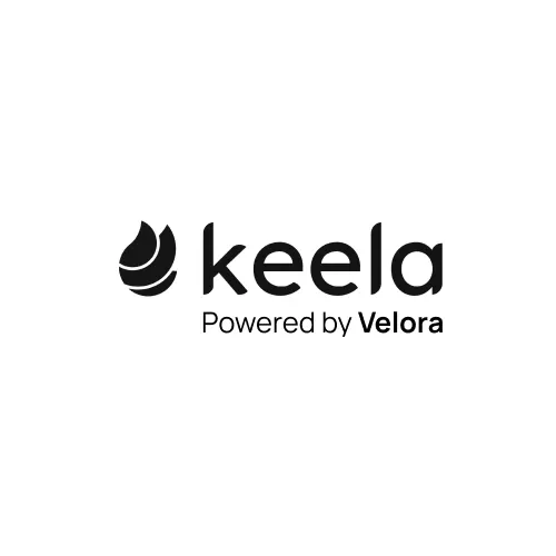 Keela logo with text 'Powered by Velora' beneath it.