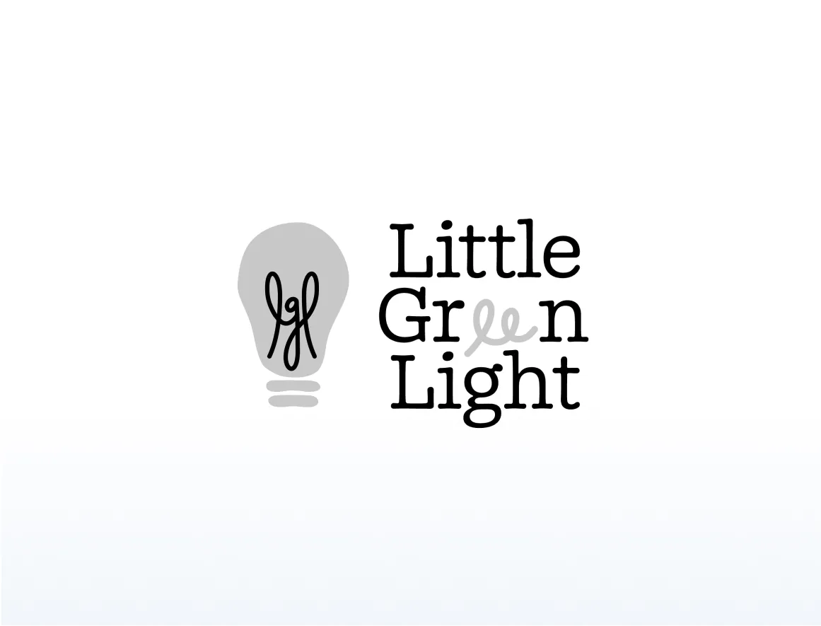 Logo with a light bulb icon and text reading Little Green Light, where the letters 'ee' in Green are stylized as a light bulb filament.