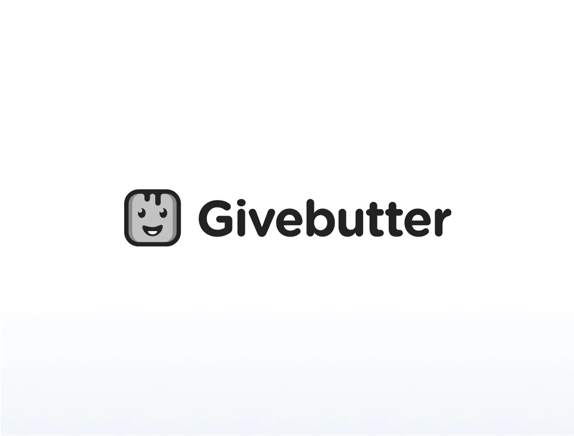 Givebutter logo with smiling square character and bold text.