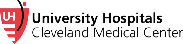 University Hospitals Cleveland Medical Center logo with red shield and black text.