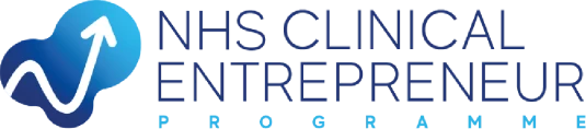 NHS Clinical Entrepreneur Programme logo with an upward arrow symbol.