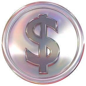 3D image of a coin with a dollar sign