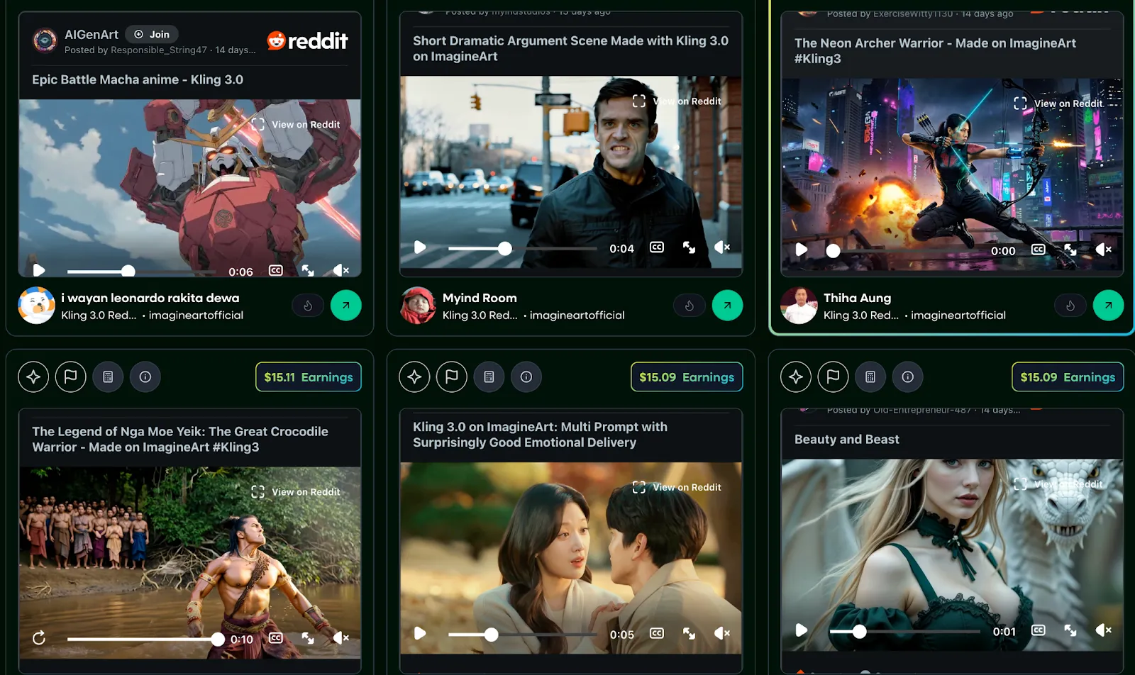 Grid of six videos showing diverse scenes.