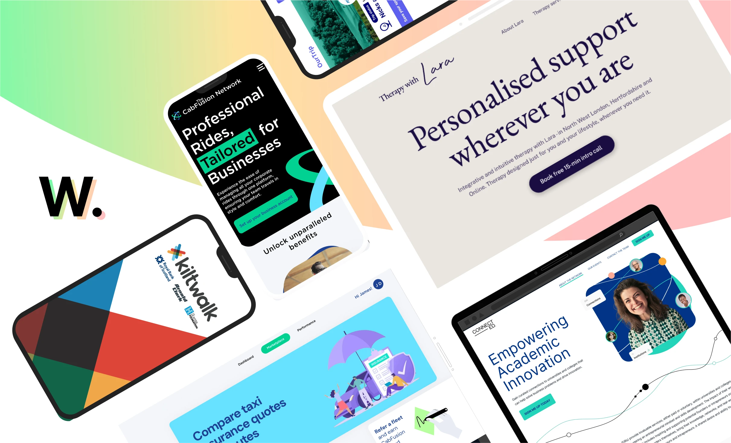 Image showcasing apps, websites and desktop applications produced by Webfy