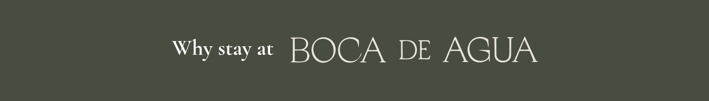 Texto que dice 'Por qué alojarse en BOCA DE AGUA' en fondo verde oscuro.