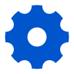 A blue gear icon representing strategy