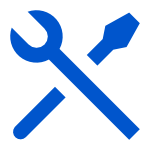 A blue spanner and screwdriver representing tools