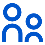 A blue icon of 2 people representing partnerships