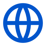 A blue icon of the globe