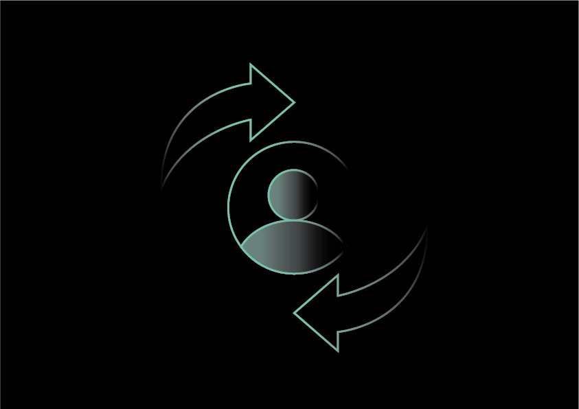 An image of a man icon with arrows.