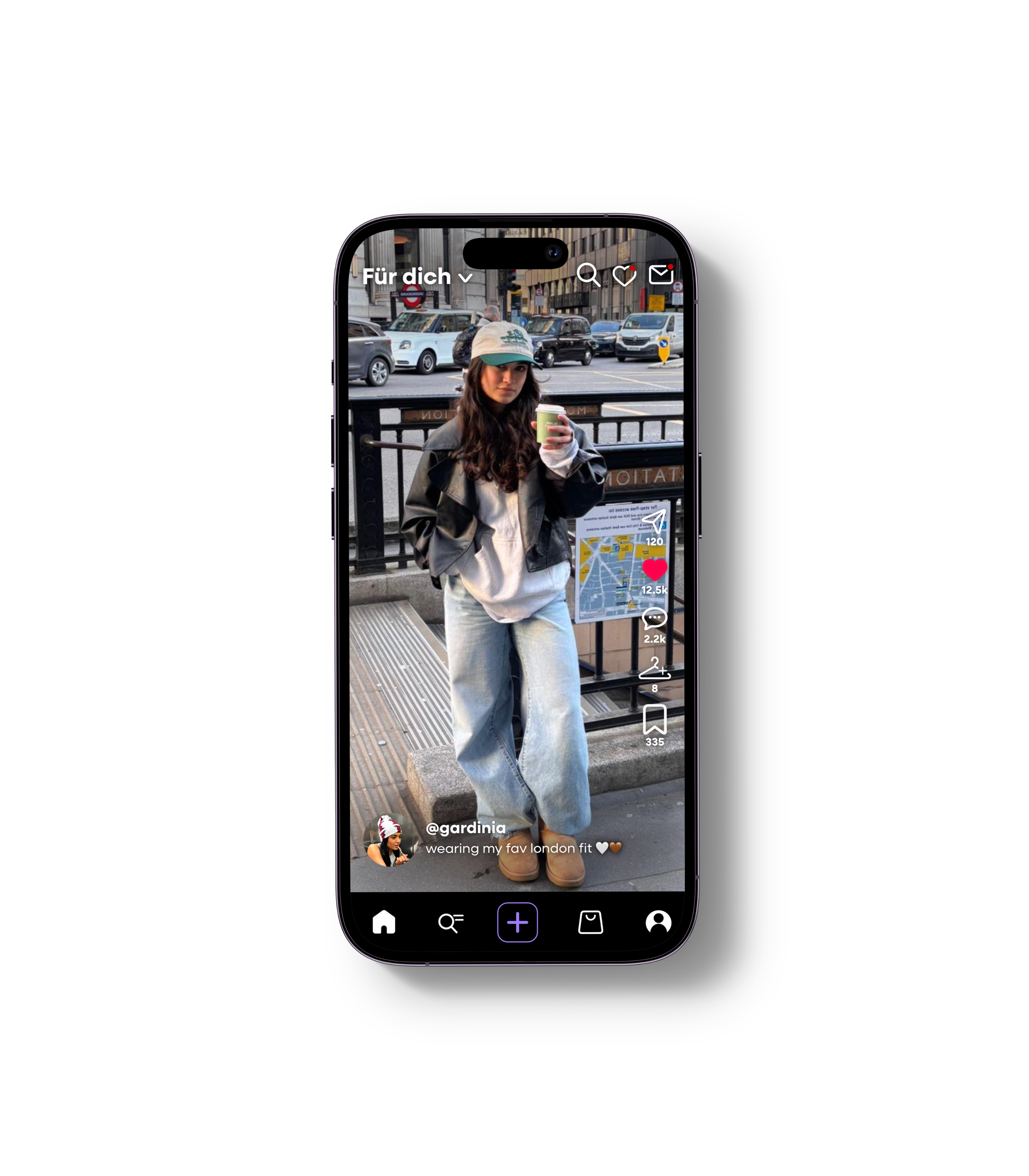 Youth wearing white hoodie, black leather jacket, light blue jeans, and beige boots, holding a green cup near a city street with cars.